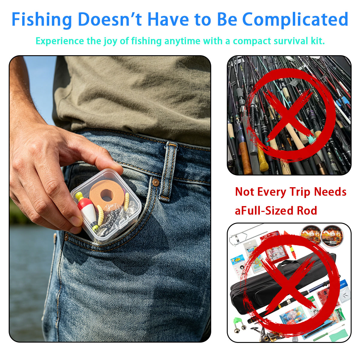 Fishing Lure Kit - Tragbares Notfall-Angelset, tragbares Notfall-Angelset für den