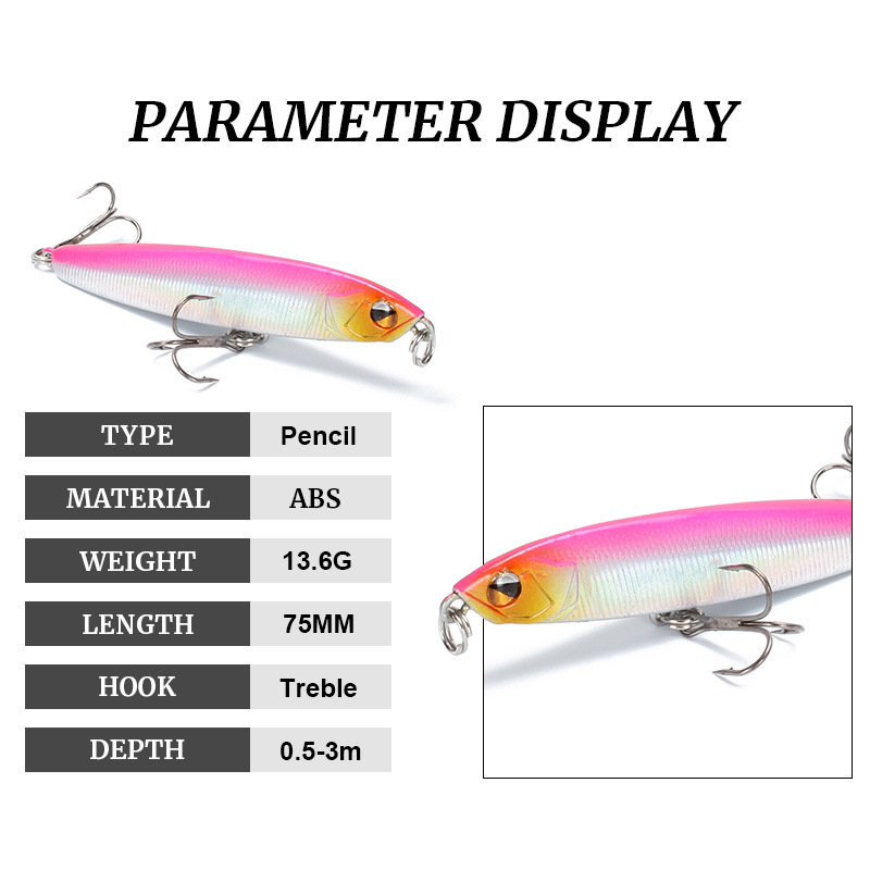 1Pcs 75mm 13,6g Bleistift Köde – Fishing Lure Topwater Bewertung und Preis